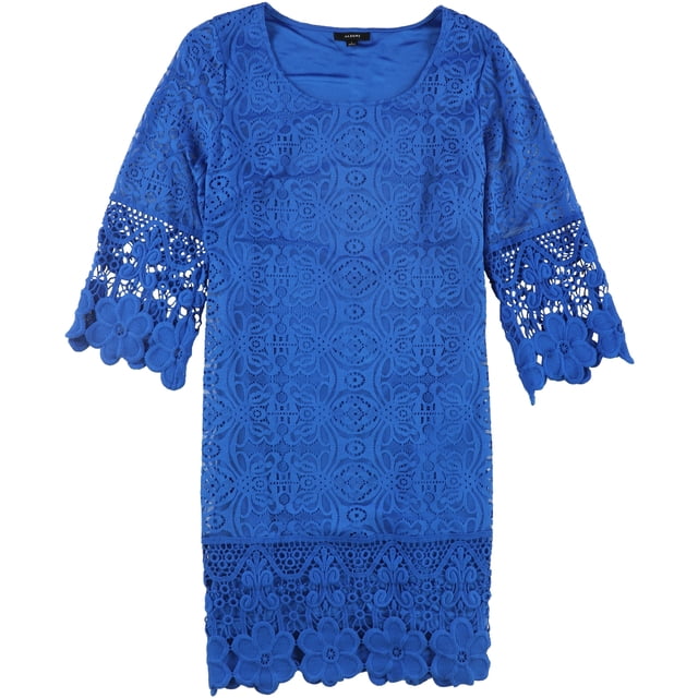 Alfani Womens Crochet-Trim A-line Dress, Azul, X-Small