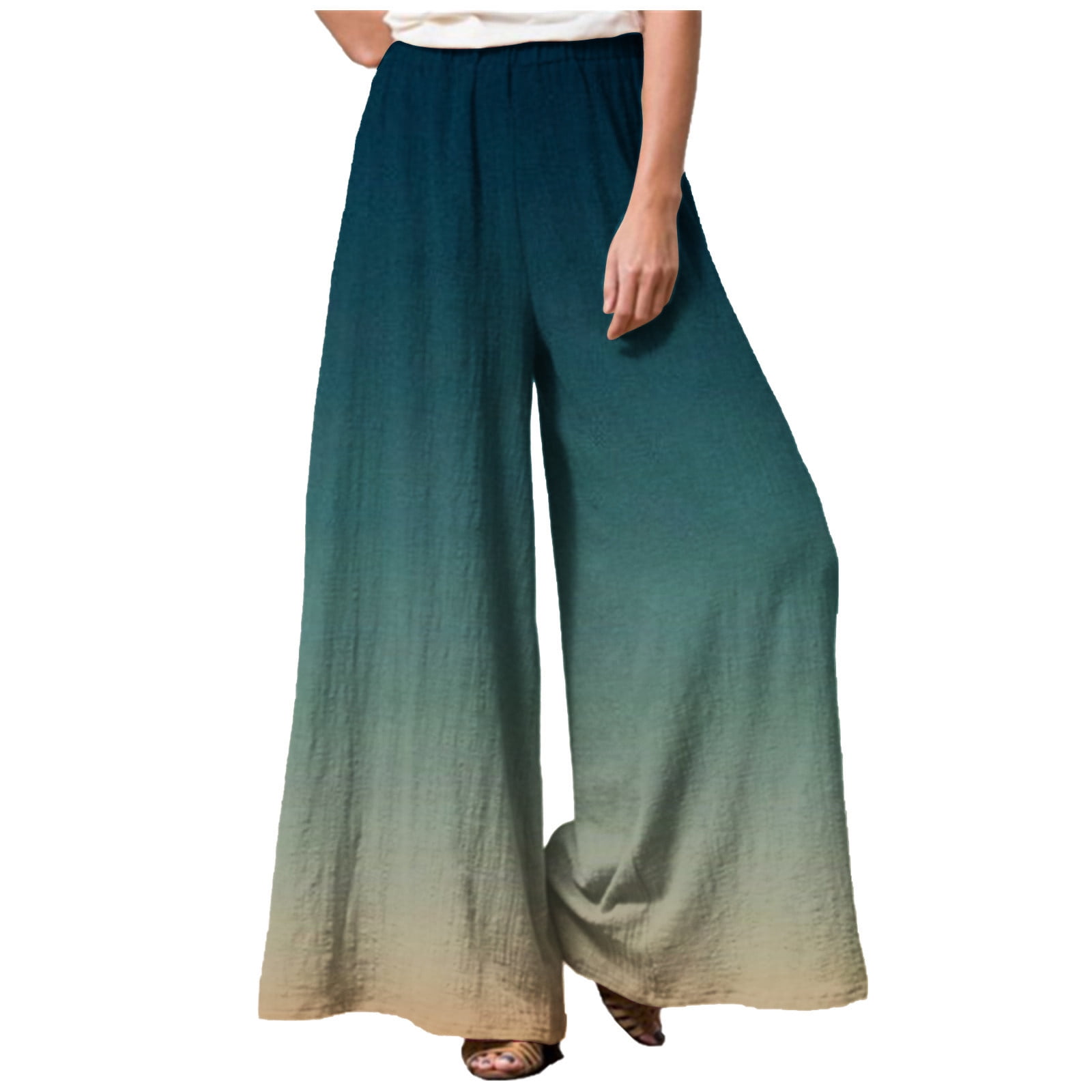 Lilgiuy Women's Solid Color High-waist Loose Women's Wide Leg Pants All  Around Tummy Control Pants 