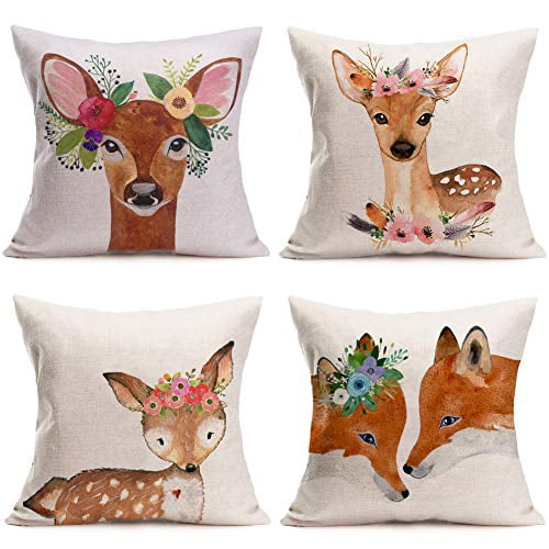 18" Throw Pillow Decor Deer Cotton Sika Waist Case Cushion Cover Linen Home Sofa 