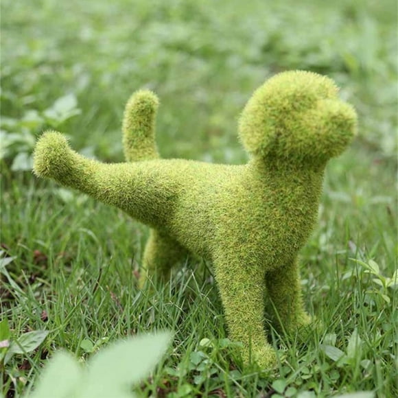 Antqov Dog Statues Flocking Dog Figurine Garden Garden Figurines Standing Moss Covered Spring Artificial Grass Dog Garden Miniature For Garden Yard