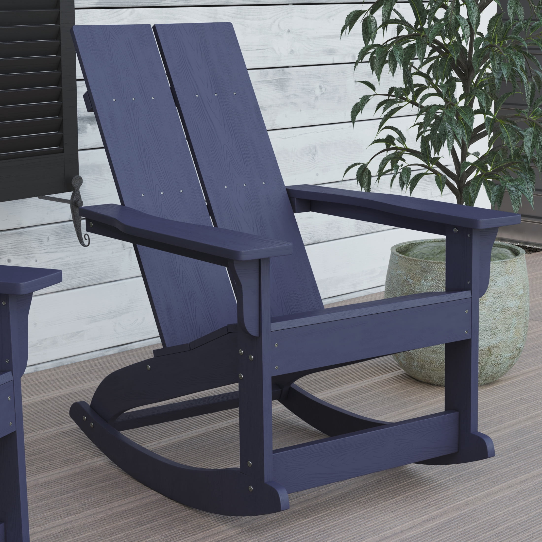 Flash Furniture Finn Poly Resin Rocking Adirondack Chair - Navy