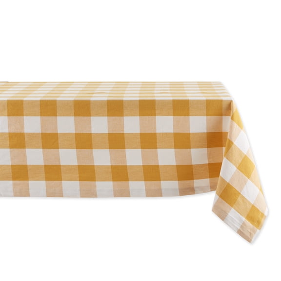 DII Buffalo Check Cotton Tablecloth, Honey Gold, 52x52"