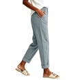 thumbnail image 5 of VBVC Women's Cotton Linen Cuffed Chino Pants , Straight Leg Trousers For Women , Ladies' High Waisted Work Pants with Pockets, Gray , S-3XL, 5 of 8