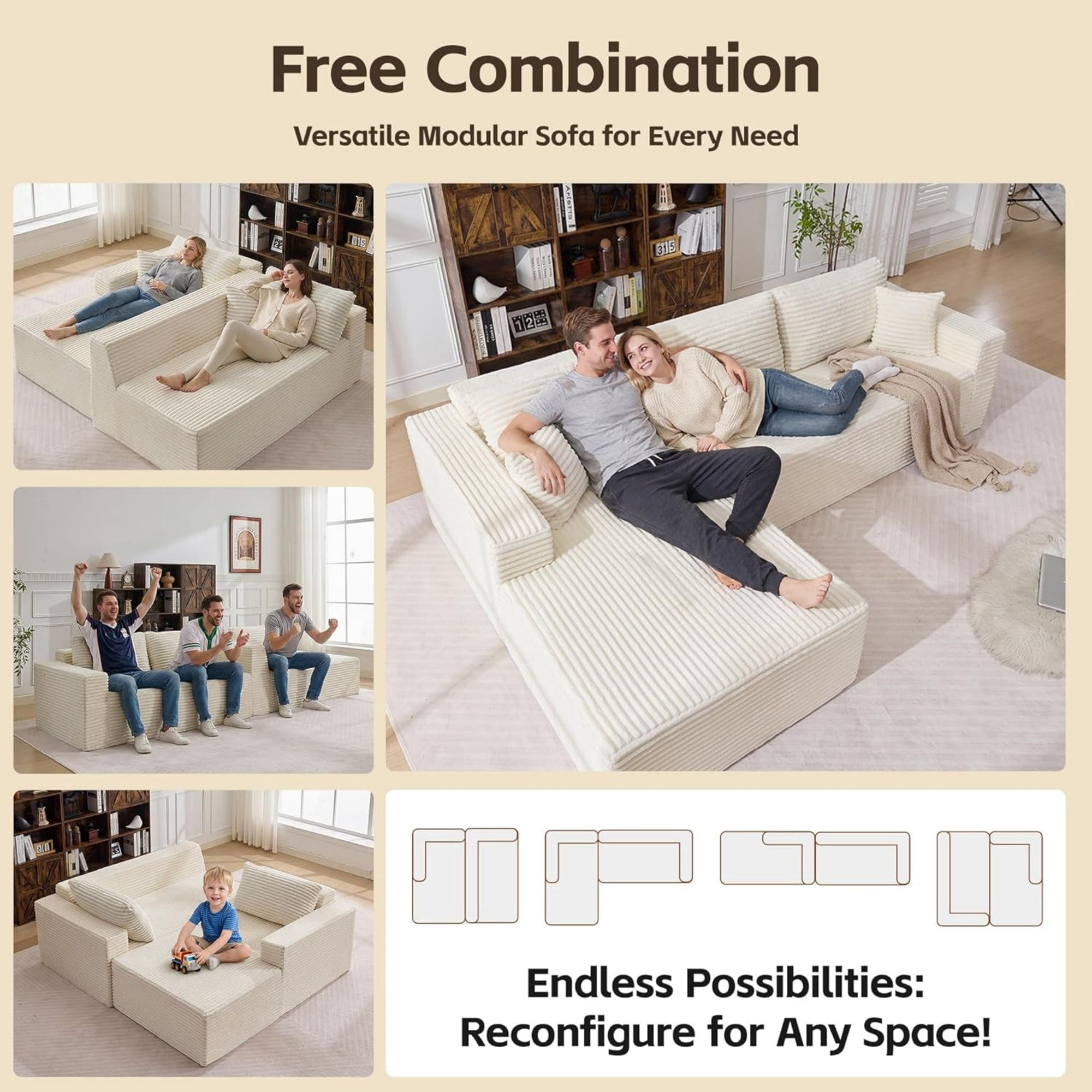 Sailvan 108"" L-Shape Sectional Sofa, Modular Boneless Cloud Couch with Oversized Chaise, Deep Seat Memory Foam, No Assembly Required