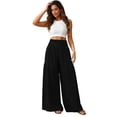 thumbnail image 4 of Women's High Waist Wide Leg Pants, Cotton Linen Flare Leg Palazzo Trousers with Pockets, Elastic Waist Casual Bell Bottom Pants for Daily Wear, Vacation and Boho Chic Outfits Black L, 4 of 7