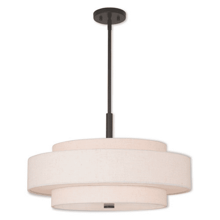 

Pendants Porch 5 Light With Steel Hand Crafted Oatmeal Color Fabric Hardback Shade Bronze Tones size 24 in 300 Watts - World of Crystal