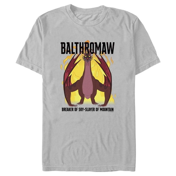 Men's Rick And Morty Balthromaw Breaker of Sky, Slayer of Mountain  Graphic Tee Silver 2X Large