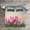 thumbnail image 3 of Ambesonne Lotus Quilted Bedspread Set 3 Pcs, Blooms Garden, King Size, Pale Pink Pale Blue, 3 of 3