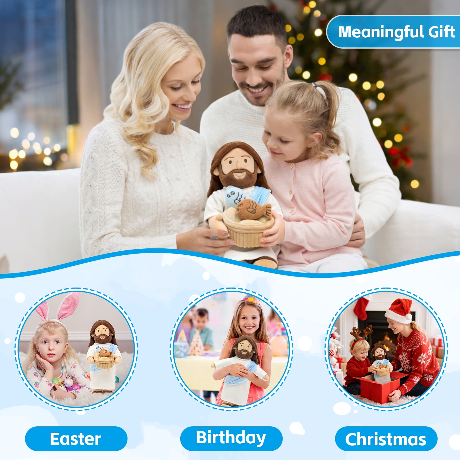 14" Jesus Plush Talking Doll,Jesus Stuffed Doll Plushie Speaks Bible Verses Story Bible Songs Religious Gift for Kids Easter Christmas