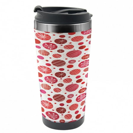 

Abstract Travel Mug Circles Snowflake Motifs Steel Thermal Cup 16 oz by Ambesonne