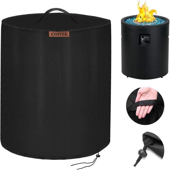 Plutput 600D Extra Strong Fire Column Cover 24" D X 27" H, Heavy Duty Round Fire Pit Cover Propane Gas Fire Bowl Column for Bali Outdoor 23 Inch Cylinder Firepit for Tabletop Fire Pit Stones