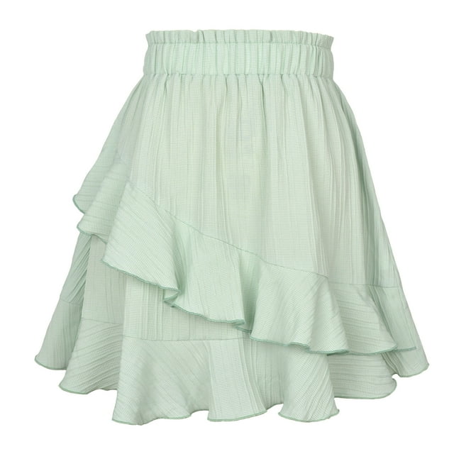 PEZHADA Mini Jupes pour Femmes, devant Enveloppant, Ourlet à Volants Plissé, Mignon, Plage, Jupe Courte Verte