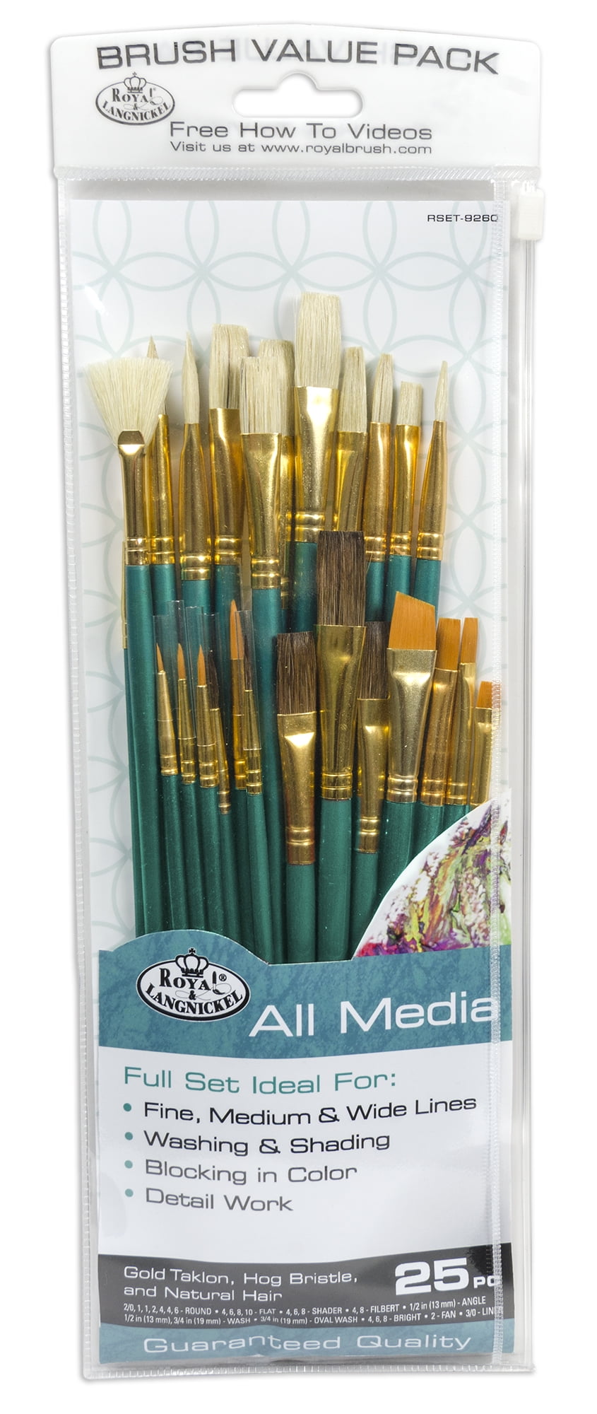 Pack of 6 Royal and Langnickel Detail Taklon Variety Brush Set Gold