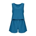 thumbnail image 4 of MKLEKYY Pijamas Mujer Algodon Corto Primavera Verano Mujer Casual Sin Mangas Color Sólido Cintura Alta Pantalones Cortos Sueltos conjunto de Dos Piezas, 4 of 4