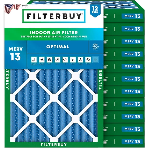 Filterbuy 16x22x2 MERV 13 Pleated HVAC AC Furnace Air Filters (12-Pack)