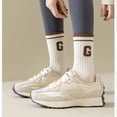 thumbnail image 3 of Women's 4-Pair Pack Ribbed Cotton Crew Socks with Striped Cuffs and G Letter Detail in Neutral Athletic Color Combinations - 4 pcs-D, 3 of 7