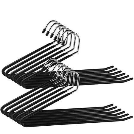 Snap Lock Rod Hangers - IPOW Open End Hanger Heavy Duty Hangers Slacks Pants Easy Slide Organizer for Trousers Jean, Metal Rod Chrome and Black Friction Non-slip,12 Pack