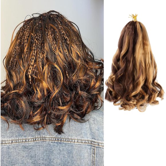 shiyou-12 Inch French Curl Boho Braiding Hair P27/33 Short Bob French Curly Braids 5 Packs Curly Slay Braiding Hair French Curl Crochet Hair Skin-friendly Bouncy Synthetic Braid Extensions (P27/33, 1