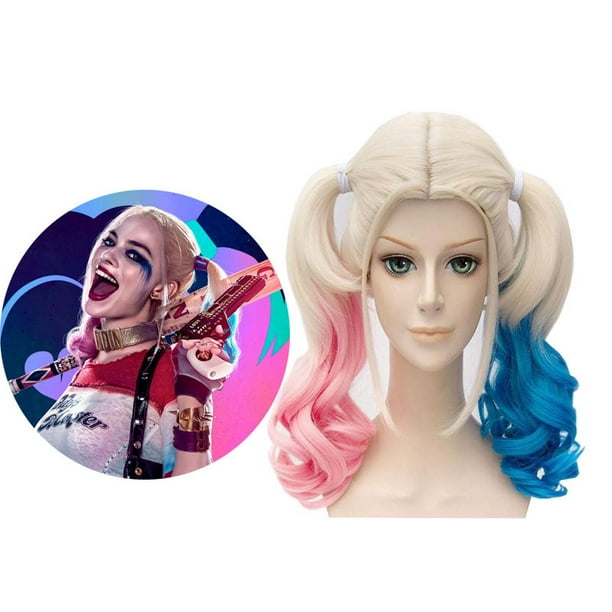 Peluca Harley Quinn Larga Para Mujer – Cosplay Rubia, Azul Y Rosa Con Mechas Naturales, Ideal Para Halloween Y Carnaval