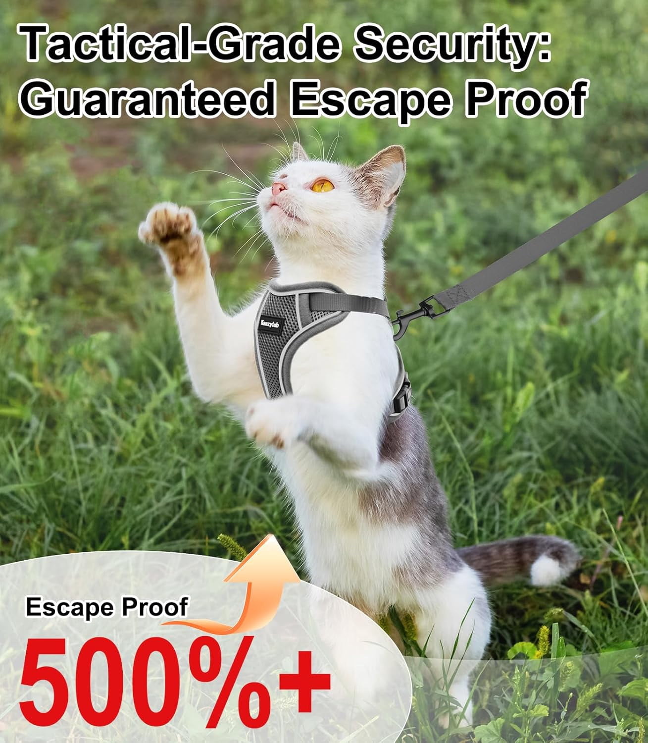 Cat Harness and Leash for Walking Escape Proof Soft Adjustable Cat Leash Breathable Comfortable Vest Easy to Wear Kitten Harness for Outdoor Travel (Grey, M (13-18lb))