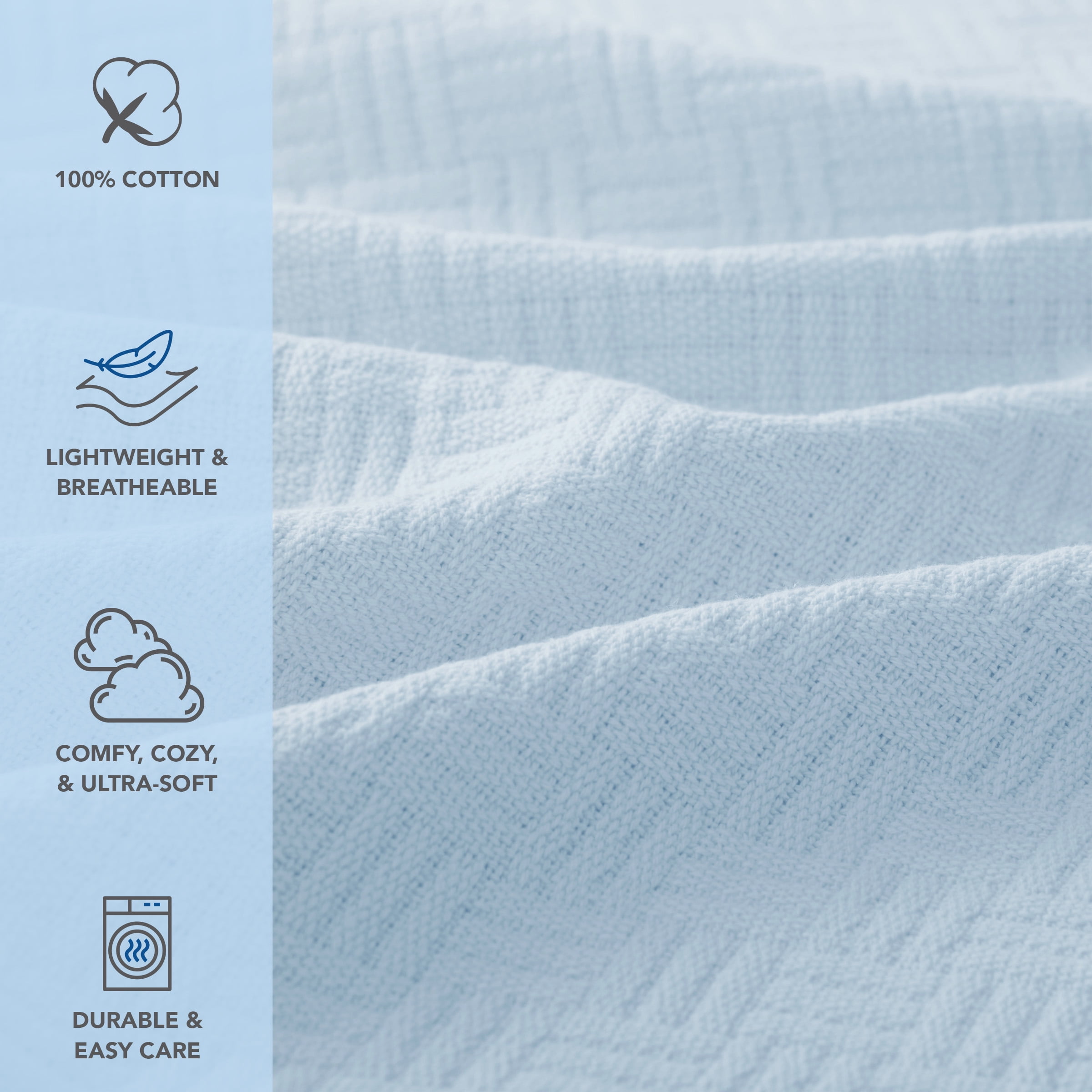 Host & Home 100% Cotton Basketweave Throw, Lightweight Blanket, 300GSM, 50x70, Light Blue