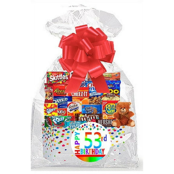 CakeSupplyShop Item#053BSG Happy 53rd Birthday Rainbow Thinking Of You Cookies, Candy & More Care Package Snack Gift Box Bundle Set - Ships FAST!