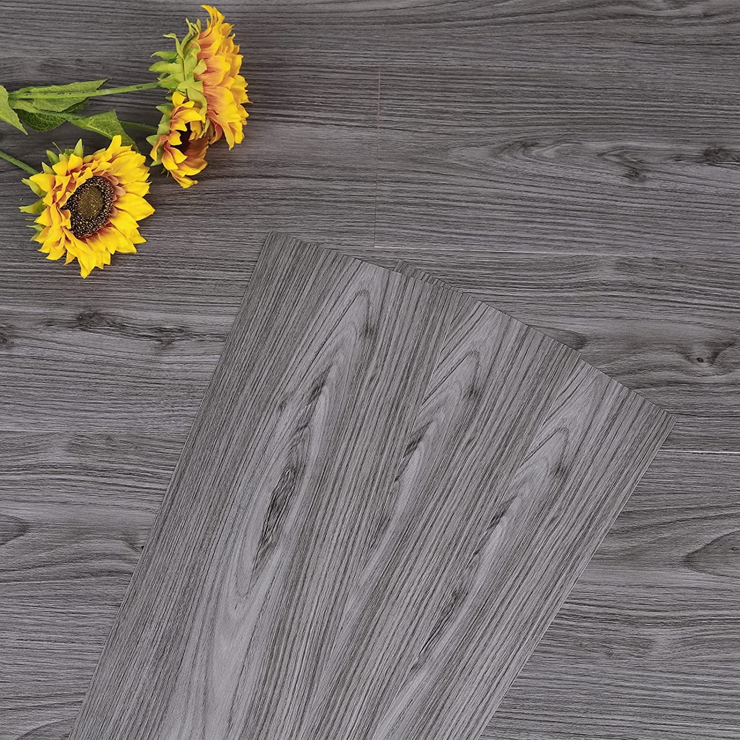 UMIGGEE Peel and Stick Floor Tile Gray Vinyl Flooring 6"x35" 10 PCS/Pack Natural Grey Wood-Look Vinyl Flooring Easy to Install and Removable for Kitchen, Dinning Room, Bedroom, etc. (14.5Sq. Ft.)