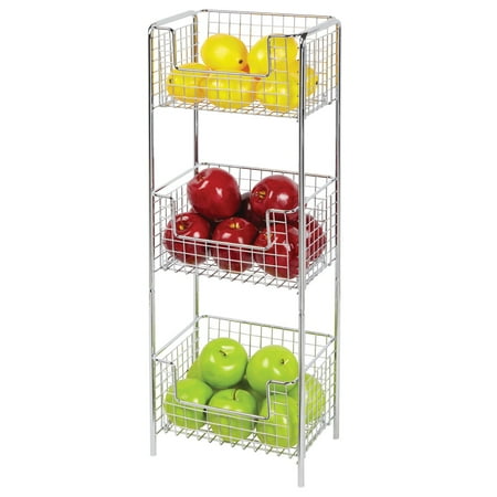 

mDesign Steel Freestanding Storage Organizer Tower Rack Basket Shelf Metal 3-Tier Furniture Unit for Kitchen Pantry - Holds Fruit Potatoes Snacks Drinks Appliances - Concerto Collection - Chrome