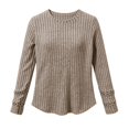 thumbnail image 4 of VISALY Ribbed Long Sleeve Sweater Shirts Lightweight Crewneck Pullover Sweater Cute Fall Business Dressy Casual Work Tunic Tops Cozy Knit Pullover Blouses Fall Outfits Trendy Boho Clothing Khaki S, 4 of 9