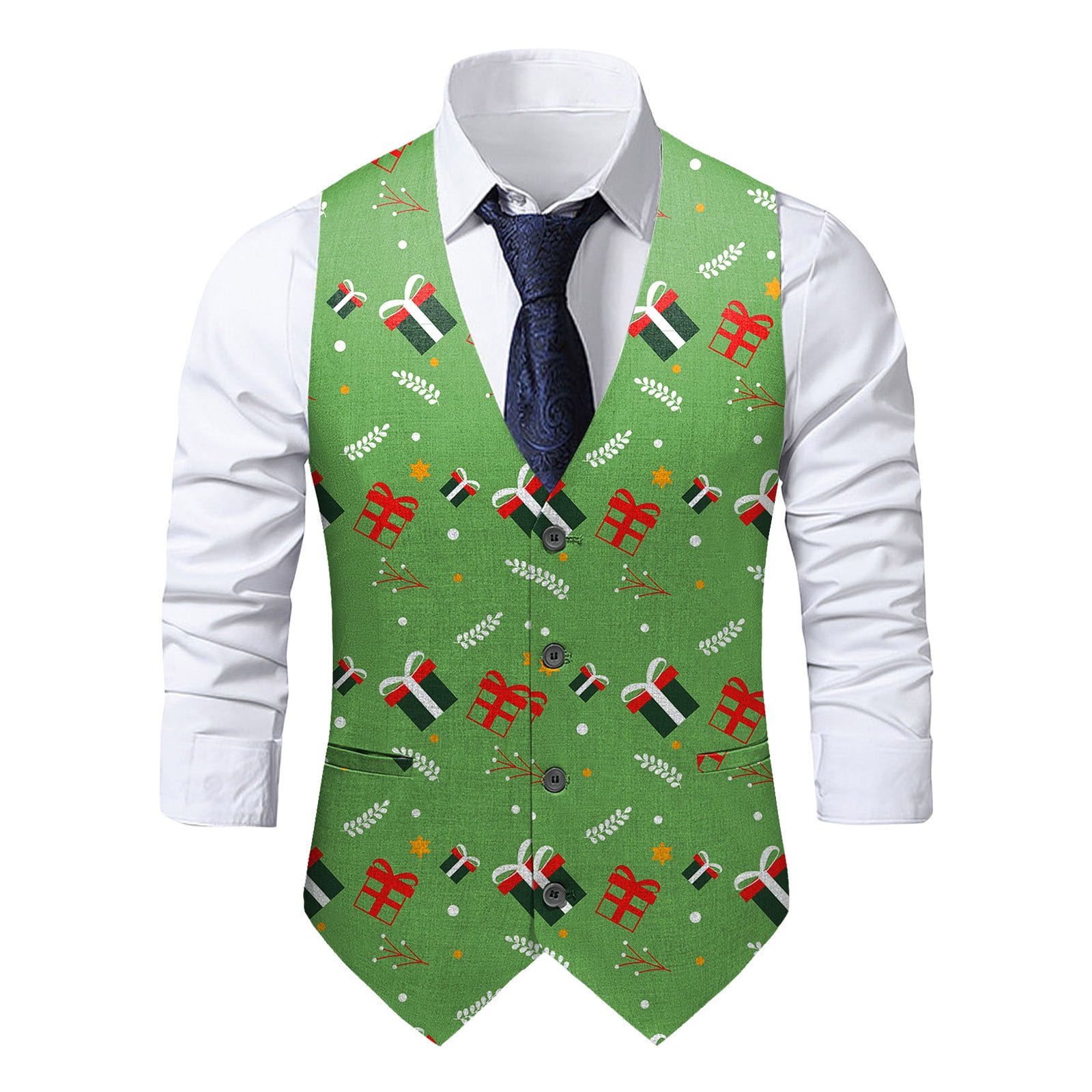 haxmnou mens christmas vest with snow/christmas tree picture red/green holiday waistcoat vest