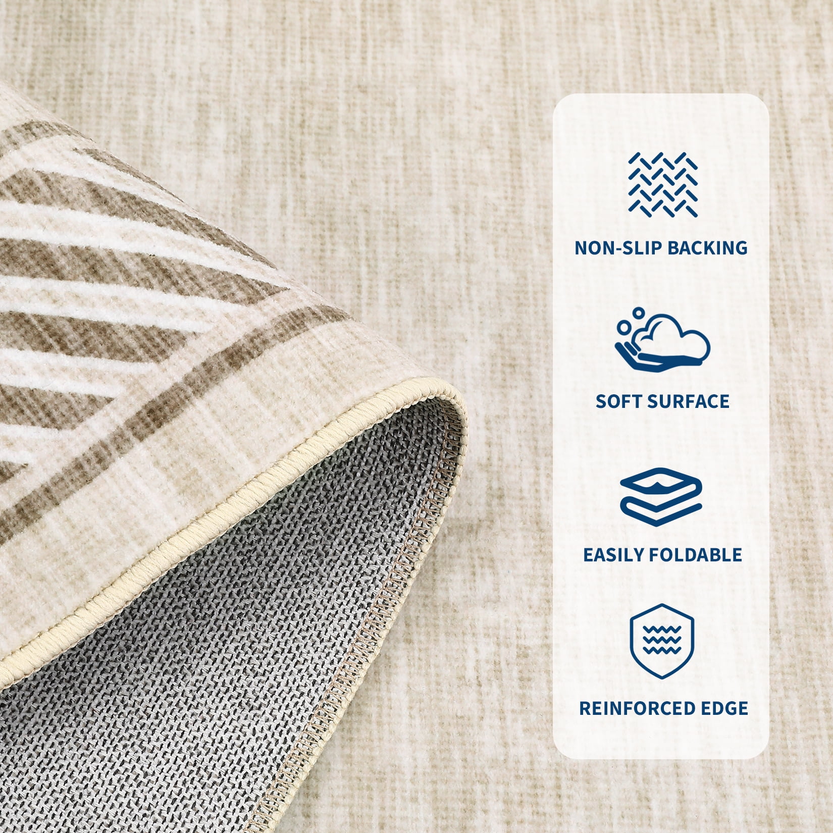 Garvee 9'x12' Geometric Bordered Area Rug Living Room Carpet, Washable Rug Non-Slip Non-Shedding Low Pile Floor Mats for Bedroom Home Office, Beige