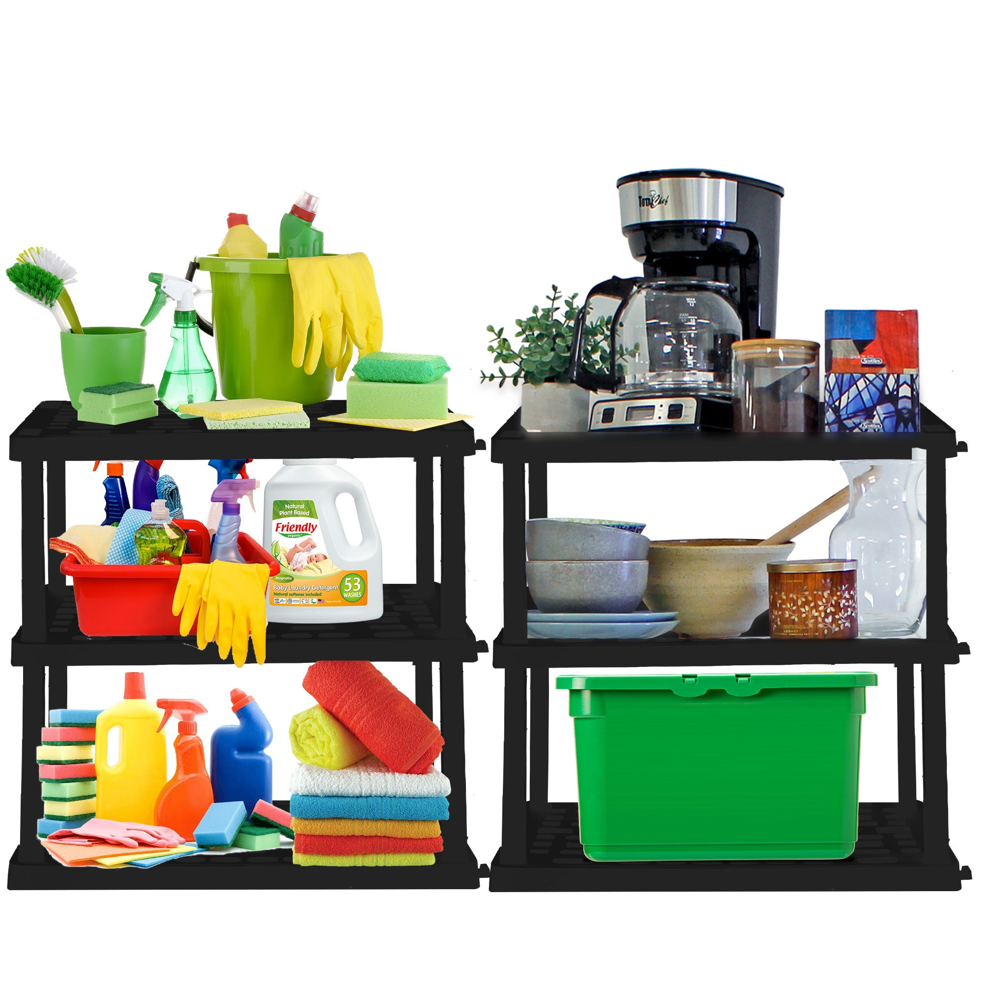 Hyper Tough Garage Shelving Unit Heavy Duty 3-Tier 2-Pack 38"H x 36"W x 18"D, Black 450 lb Total Capacity
