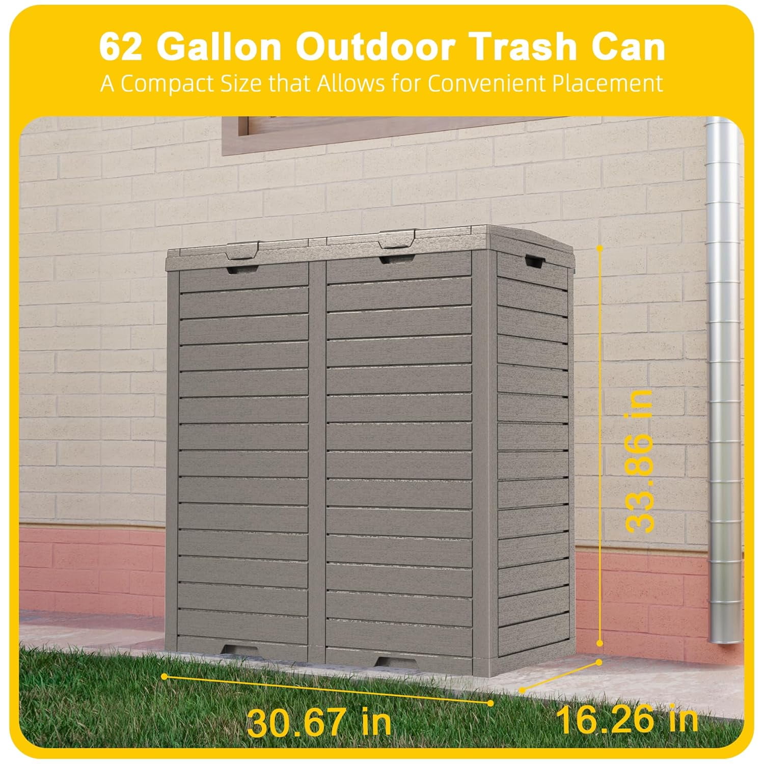 62 Gallon Double Trash Can Outdoor - Resin Garbage Bin Cabinet with Lid & Drip Tray for Patio, Kitchen, Yard - Weatherproof, Easy Assembly (Light Gray, 31"L x 16"W x 34"H)