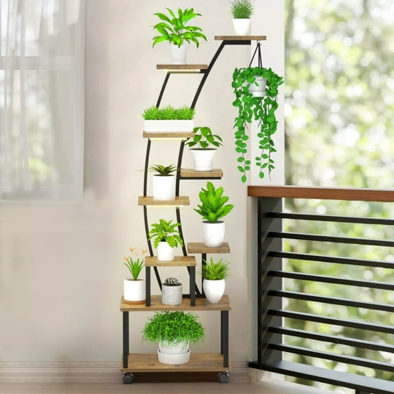 63" Tall Plant Stand Indoor with Grow Lights, 9 Tiered Metal Plant Shelf