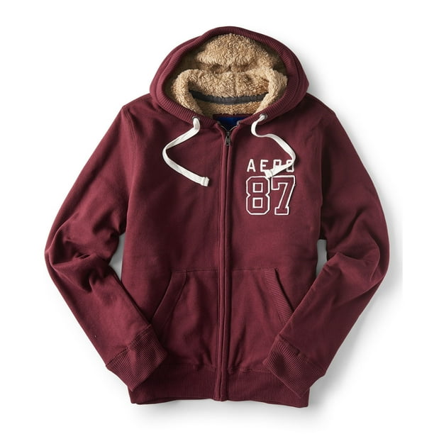 Aeropostale Sudadera con capucha de sherpa sintética para hombre