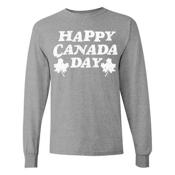 Inktastic Happy Canada Day with Distressed Maple Leaves Long Sleeve T-Shirt