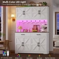 thumbnail image 3 of Hiphuta 71" Tall Kitchen Pantry Storage Cabinet with RGB LED and 6 Metal Hooks, Farmhouse Coffee Bar Cabinet with Charging Station, Buffet with Hutch and Microwave Stand, White, 3 of 7