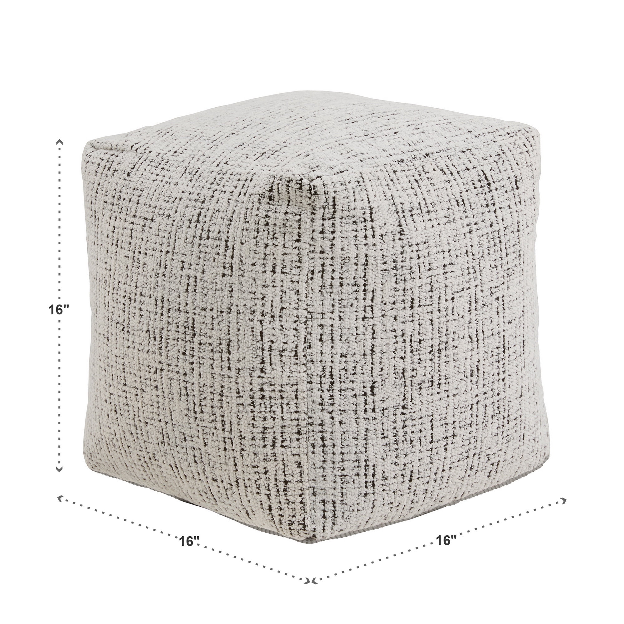 Weston Home Dinant Upholstered Square Pouf Ottoman, Black & White Tweed Chenille