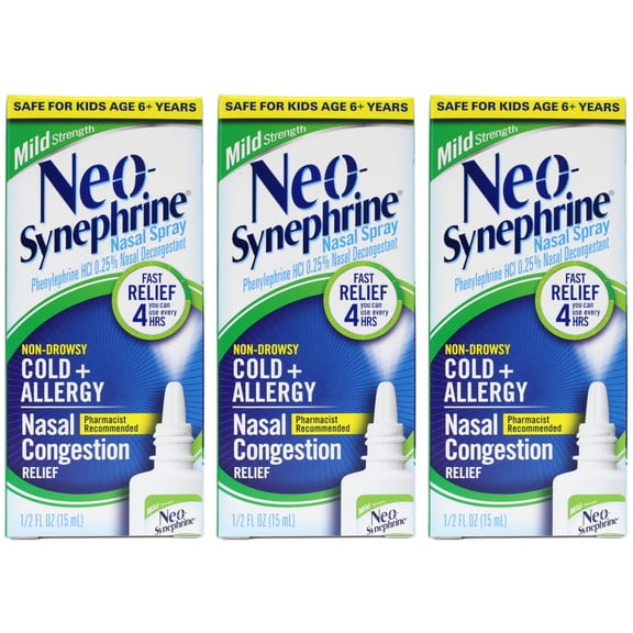 Neo-Synephrine Spray Mild 0.50 oz (Pack of 3)