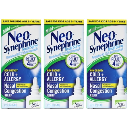 Neo-Synephrine Spray Mild 0.50 oz (Pack of 3)
