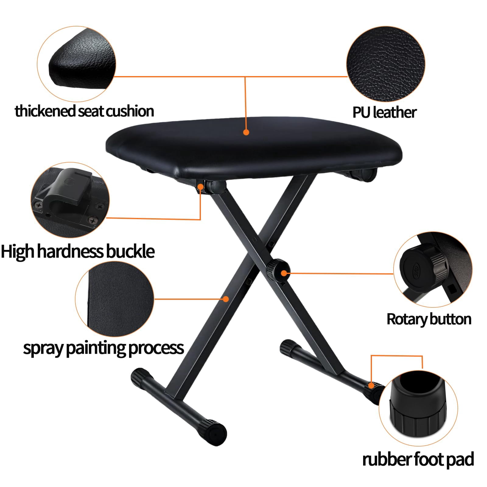 Keyboard Bench X-style Height Adjustable 16-20in Padded Cushion Piano Stool Chair For Keyboards Piano. (thin Version)