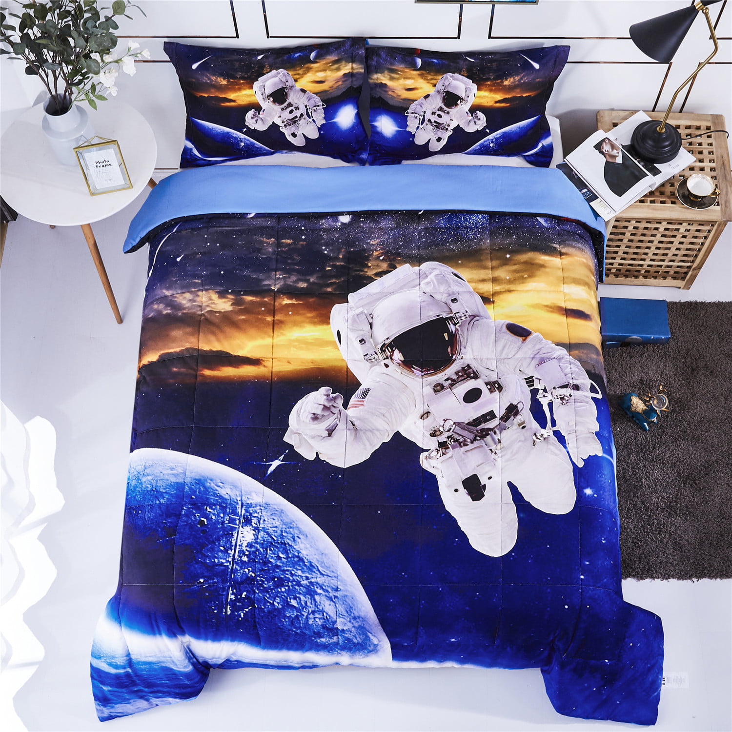 3d Bedding Set 3pc Queen Size Outer Space Astronaut Print Comforter Set With Two Matching Pillow Covers Box Stitched Quilted Duvet General For Men And Women Especially For Children P24 Queen Walmart Com
