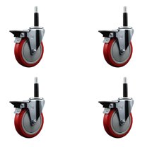 5 Inch Red Poly Swivel 3/4 Inch Expanding Stem Caster Set with Brake SCC