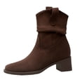 thumbnail image 7 of Women's Mid Calf Boots Suede Slouchy Wide Calf Block Heel Square Toe Slip on Casual Winter Western Ankle Booties, 7 of 7