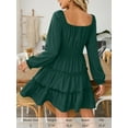 thumbnail image 5 of Fancyglim Dress for Women Long Sleeve Square Neck Short Dress Tiered Ruffle A-Line Flowy Mini Dresses with Pockets Green M, 5 of 6