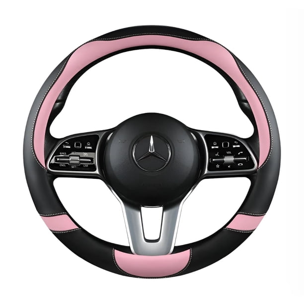 Funda Protector Cubre Volante Accesorios Auto Mujer Tipo O 38cm Modelo Negro con Rosa