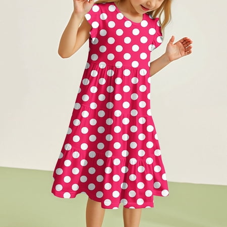 Tfken Dress For Girls 2025 A-Line Polka Dot Print Fashion Comfortable Red Crew Neck Children Dresses Size 12 Years-13 Years