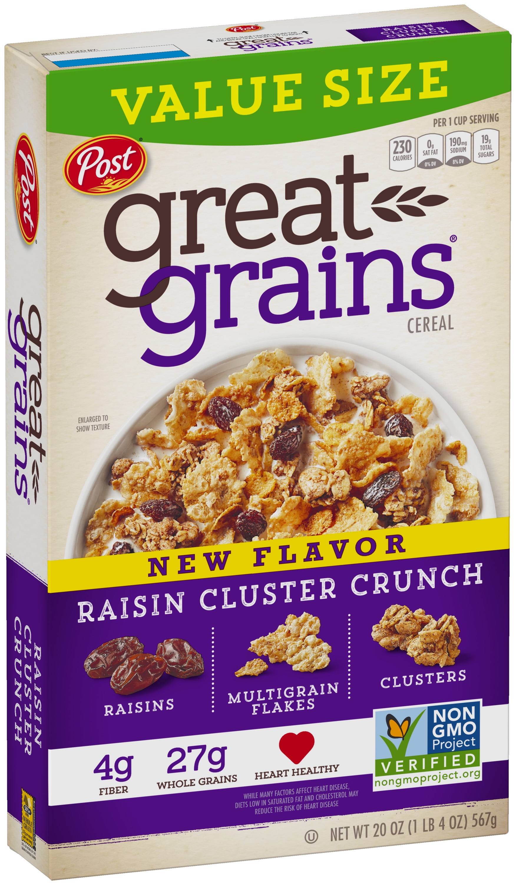 Post Great Grains Cereal, Raisin Cluster Crunch, 20oz