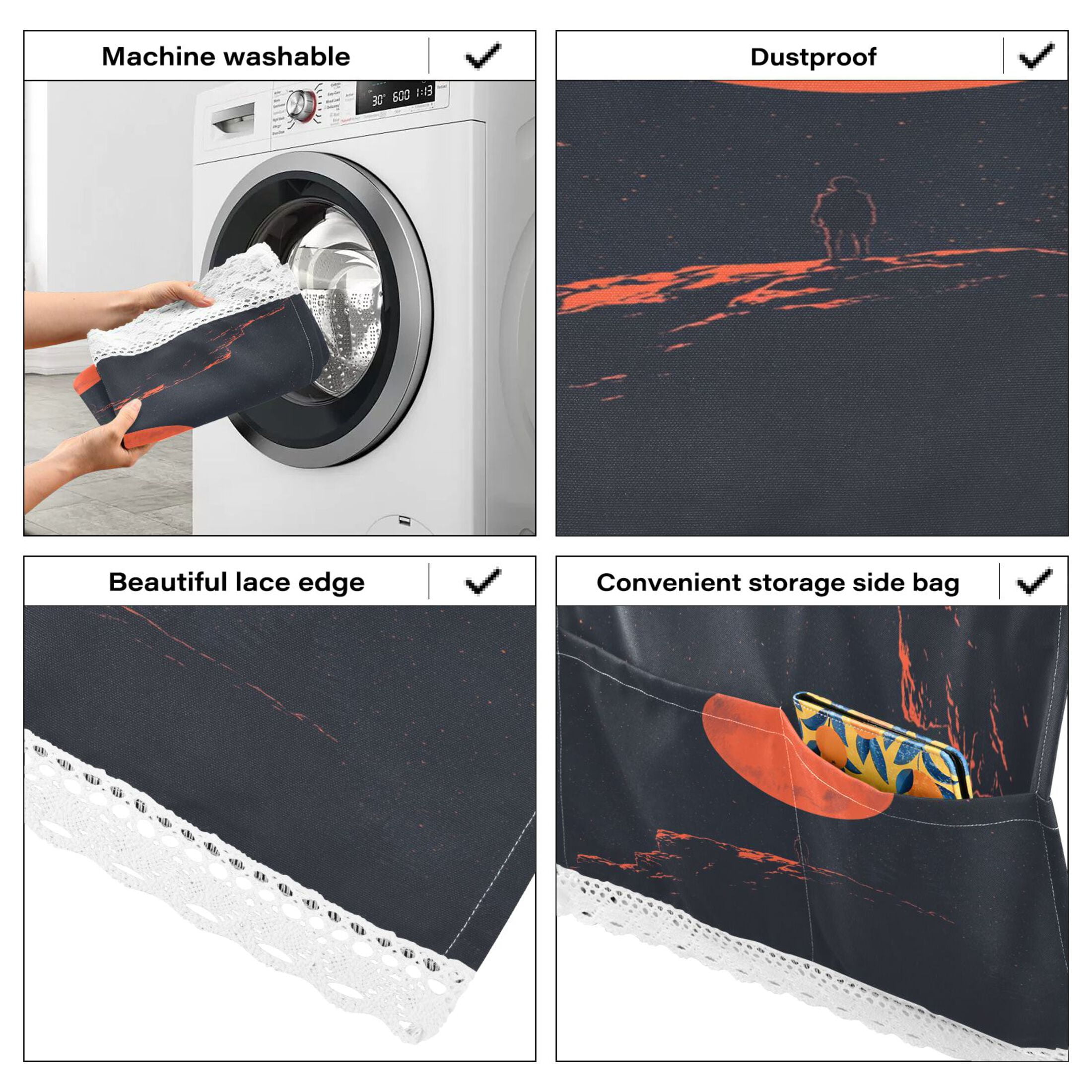 Blood MoonWasher and Dryer Covers Dust-Proof and Oil Resistant Fridge Cover with 4 Storage Pockets Washing Machine Top Cover for Laundry Kitchen Home 51.2 x 22 In