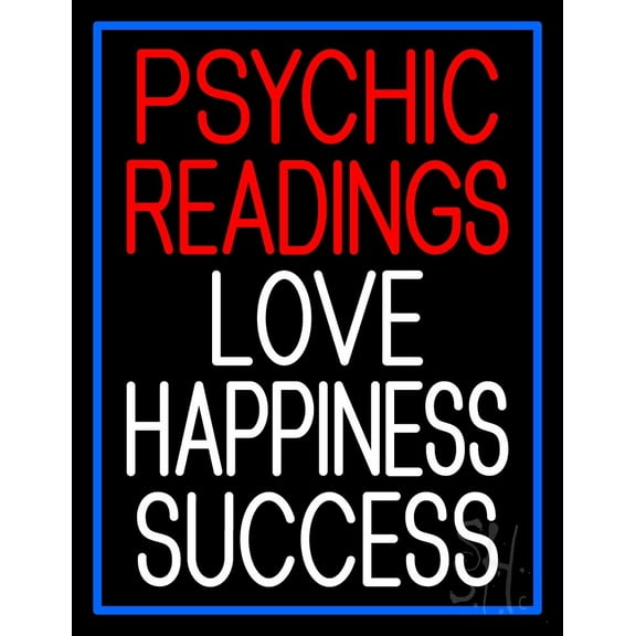 Red Psychic Readings White Love Happiness Success LED Neon Sign 19" Tall x 15" Wide - inches Black Square Cut Acrylic Backing, with Dimmer - Premium built indoor LED Neon Sign for Storefront.